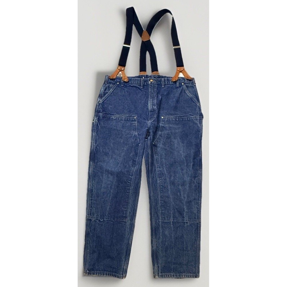 Carhartt B07 Denim Work Pants 48x32 Fit 46 Made in USA Union Made Suspenders ‘04